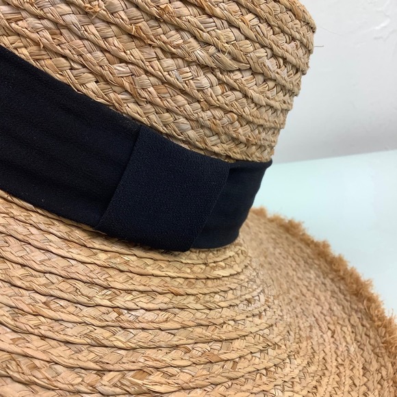 Lucca Raffia Natural Wide Rim Hat with Black band Adjustable Size NEW - Picture 3 of 11